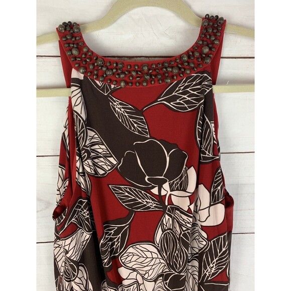 Jones New York Dress maxi Long 8 medium red brown floral blouson red wood Beads - Picture 6 of 12